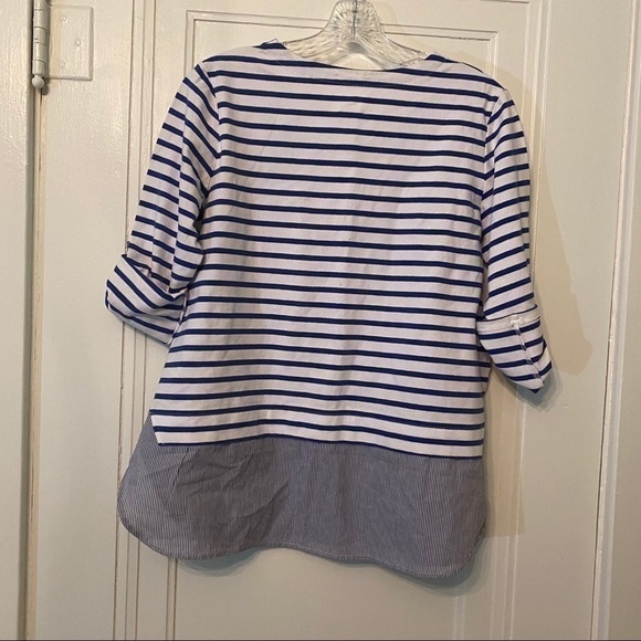 Lili’s Closet Gabbi Blue White Striped Top Layered Hem 3/4 Sleeve Size Small - Picture 6 of 7